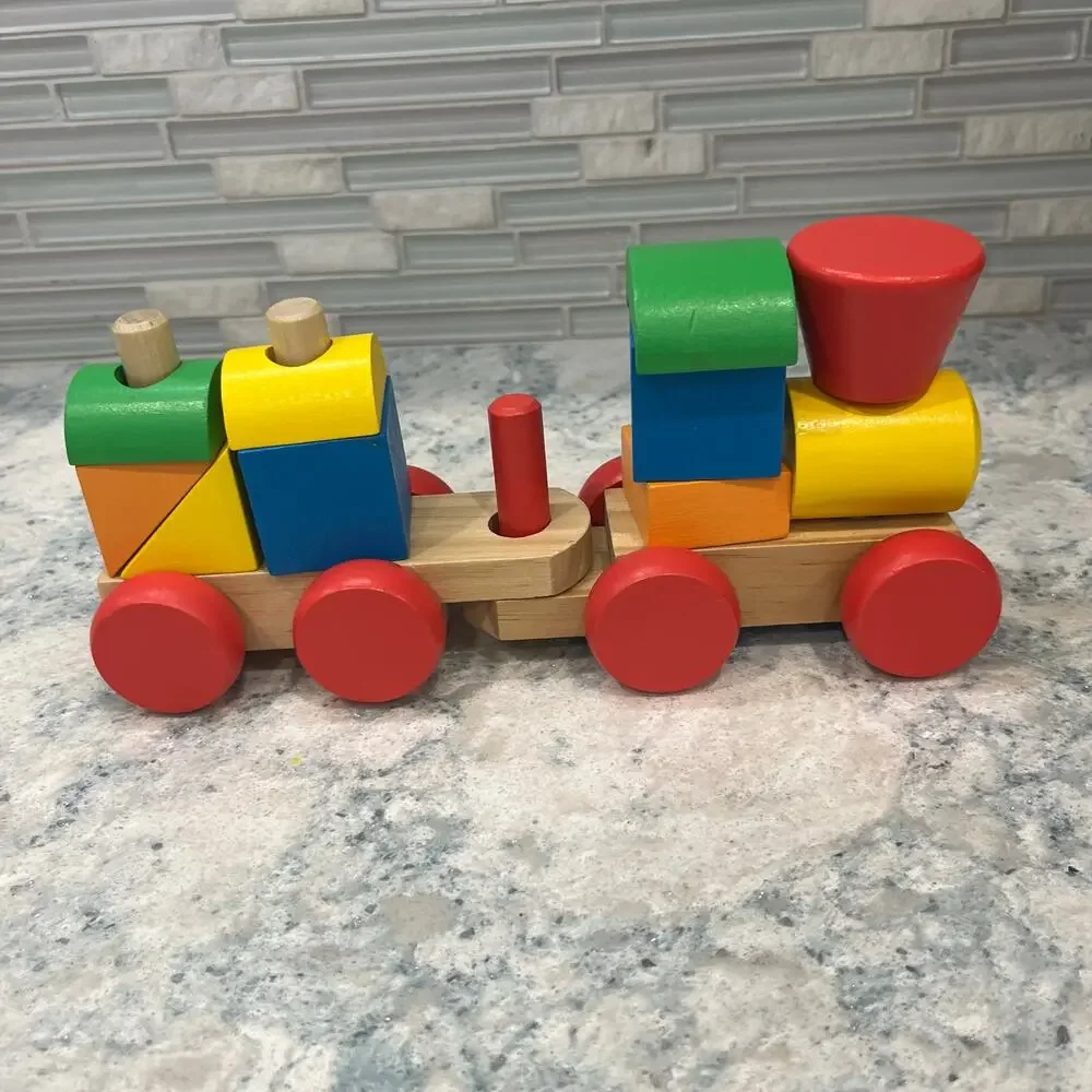 Melissa & Doug Wooden Stacking Train 12pc Set & Construction Front Loader Toy